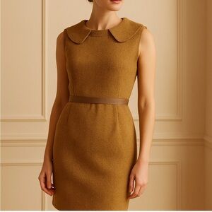 Vintage Milly of New York Wool Shift Dress Peter Pan collar Camel Sz 6 Heritage